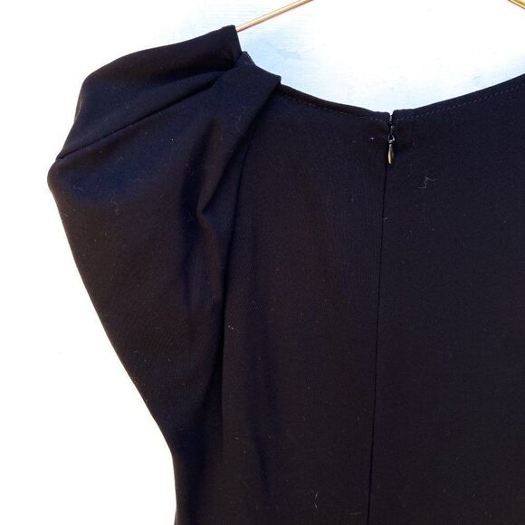 NWT Armani Collezioni Black One Puff Shoulder Black Below Knee Dress Retail $895 - Picture 10 of 11